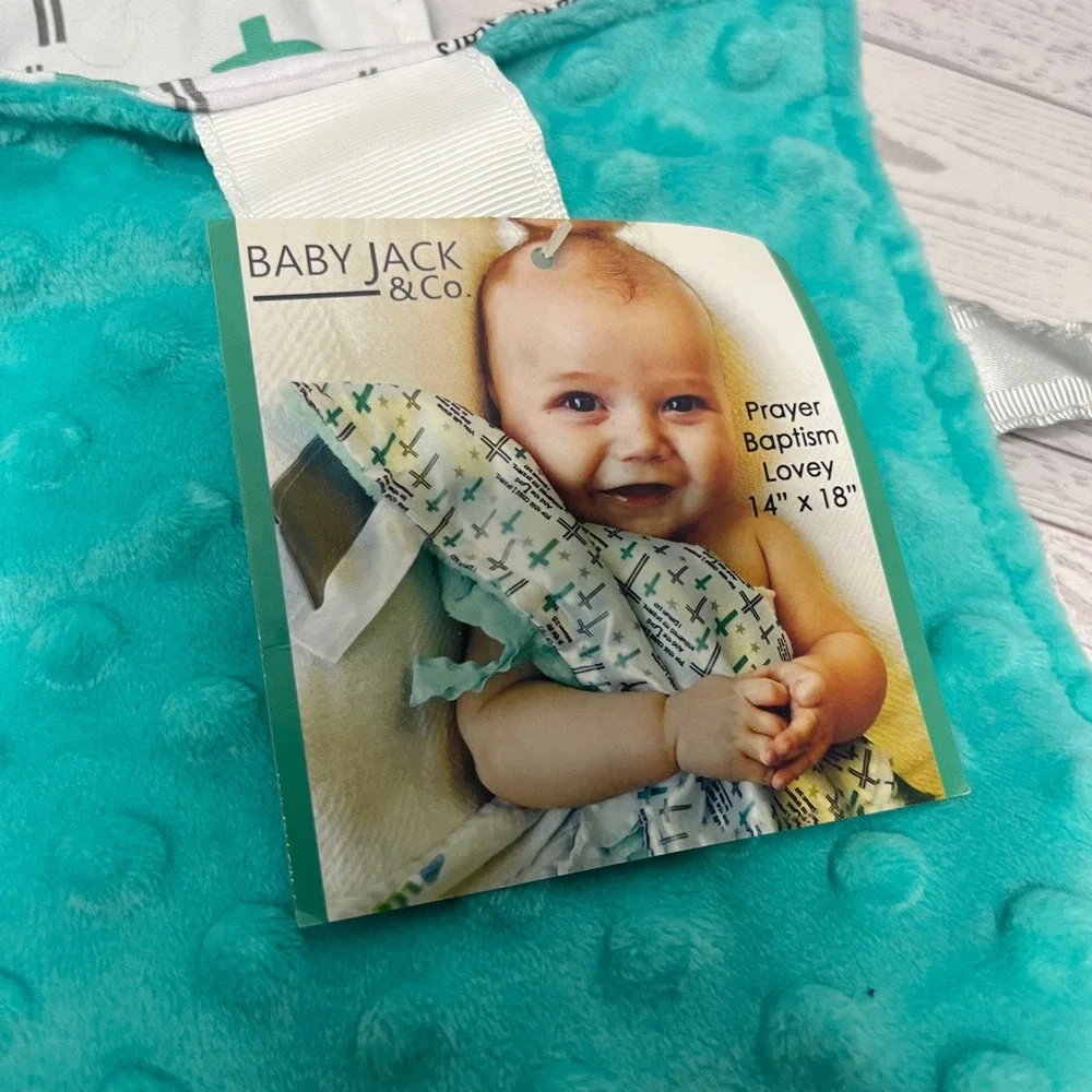 Baby Jack & Co Prayer Baptism Lovey Teal Minky Cross Bible Verse 14x18 NWT